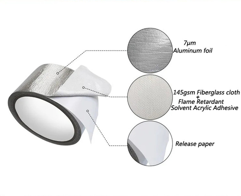 Flame Retardant Self Adhesive Aluminium Foil HVAC Isolasi Termal Fiberglass Cloth Tape