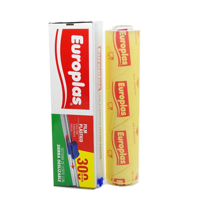 Custom Soft PE PVC Kitchen Cling Wrap Food Grade Plastic Fresh Menjaga Cling Film Dengan Cutter